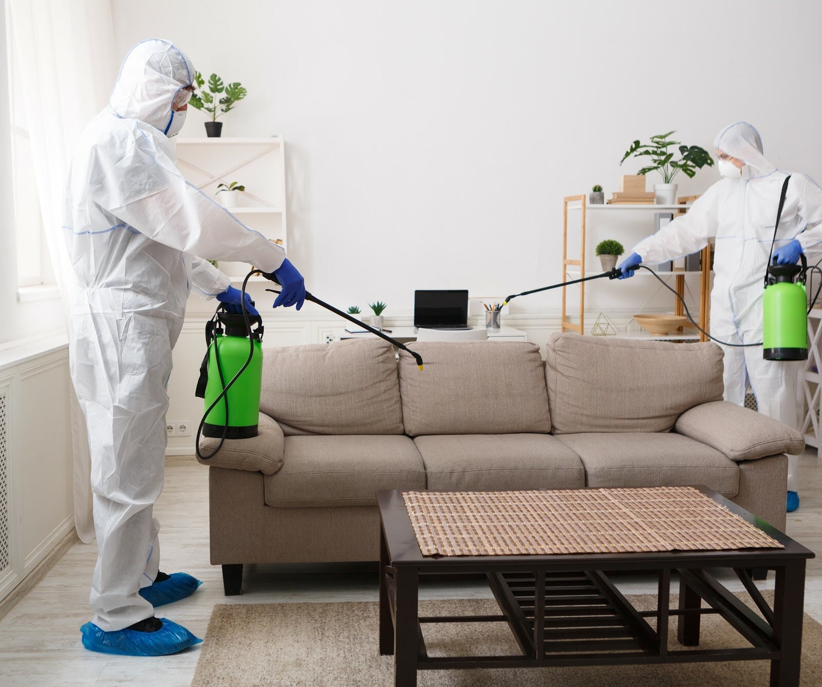 biohazard remediation technicians cleaning home